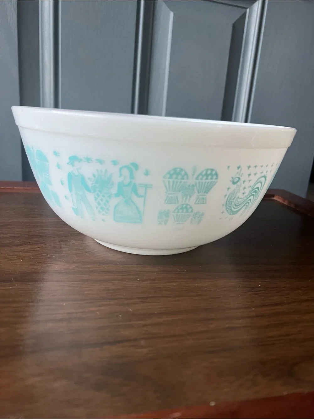 Vintage Pyrex Amish Butterprint Turquoise on White 2.5 Quart Mixing Bowl #403